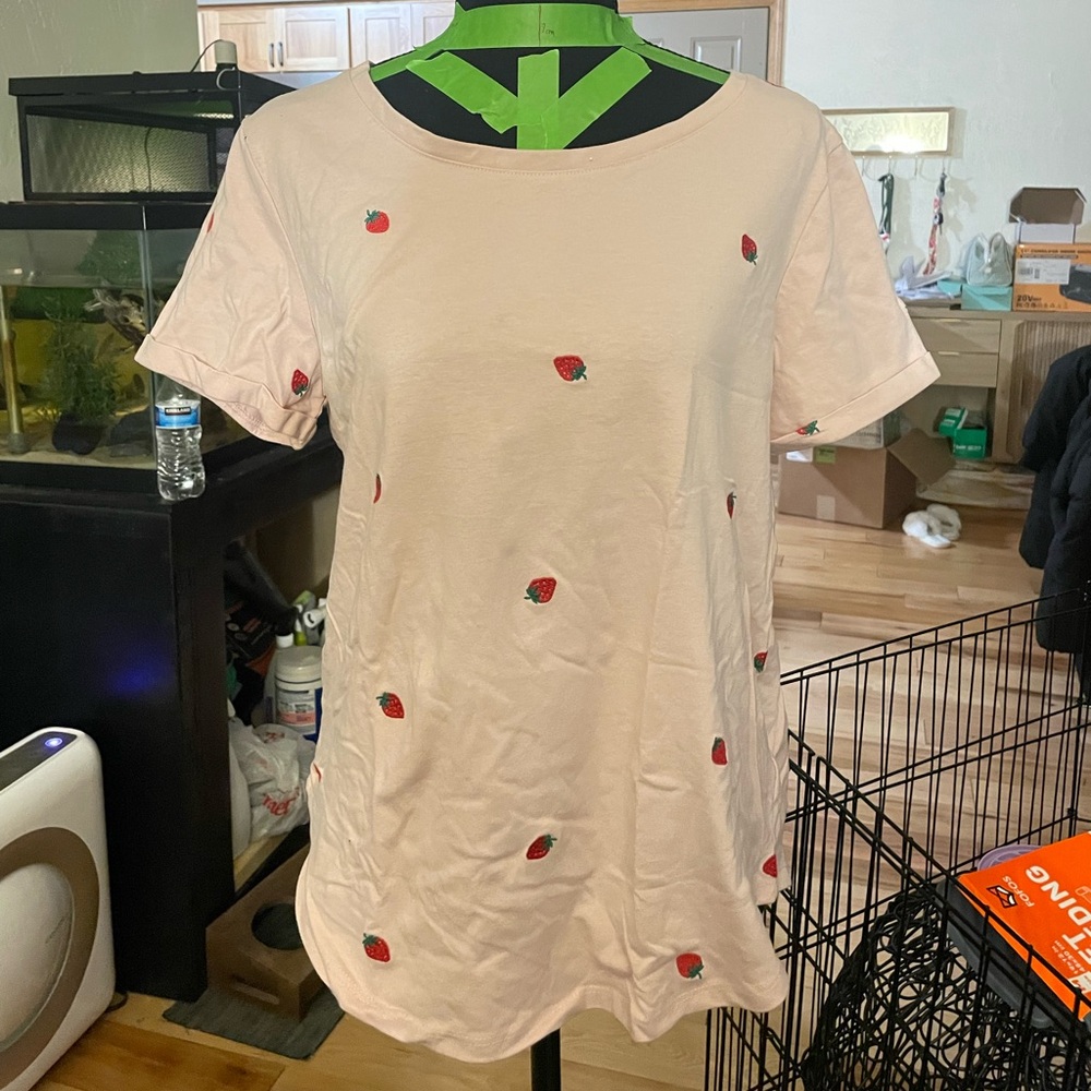 Vintage America Pink Strawberry Embroidered Tee